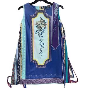 Elegant Blue Patterned Sleeveless Dress